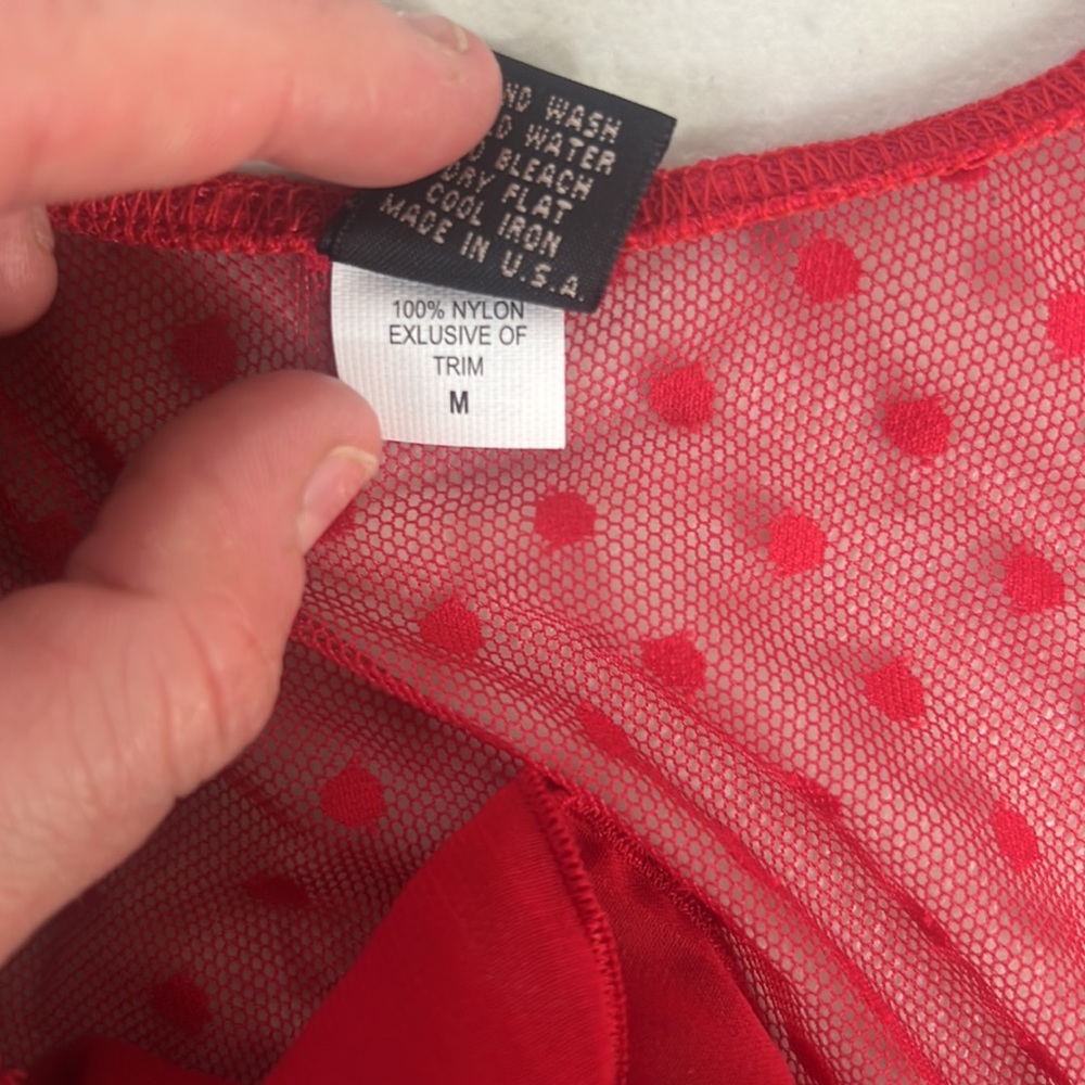 Anthropologie Only Hearts Coeur Dot Tulle Half-Sleeve Deep-V Top lingerie Red - Picture 7 of 7